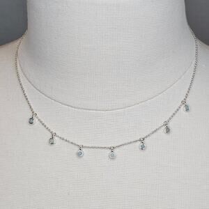 Dainty Minimalist Fringe Necklace Pale Green Glass Cabochons Silvertone Chain